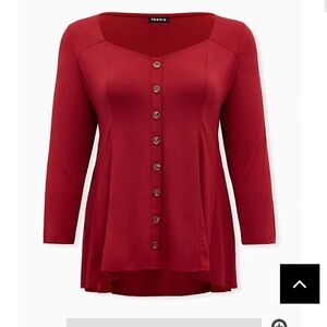 🆕 2X DARK RED CHALLIS BUTTON FIT & FLARE TOP